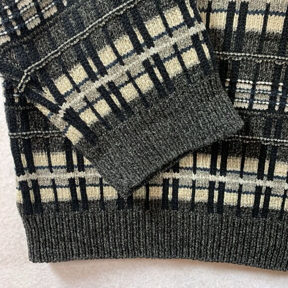 Vintage Knightsbridge Men Sweater Sz XL Gray Plaid‎ Oversized Grandpa Y2K Grunge - Picture 4 of 11